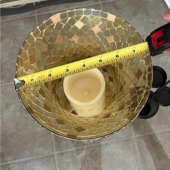 Partylite 12”Gold Mosaic Stain Glass Tile Candle vase&Tea Light Candle HolderOBO - Picture 3 of 5